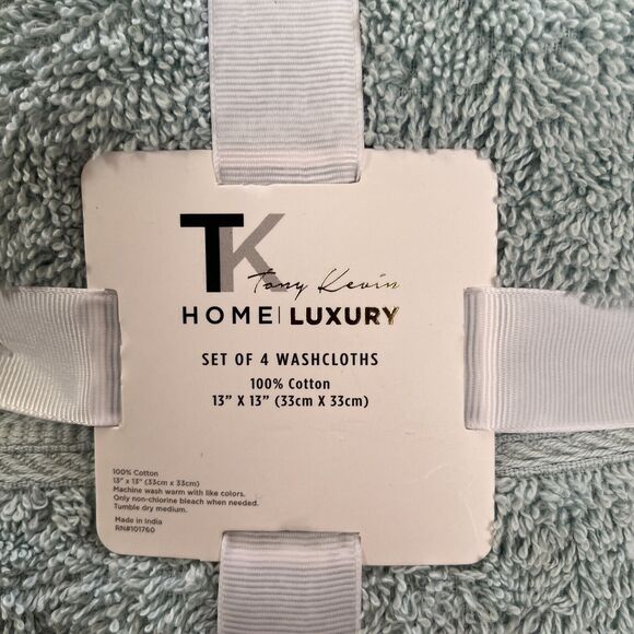 TK Seafoam Wash Cloths Cotton Set of Four 13x13 inch Home Luxury - Picture 2 of 5